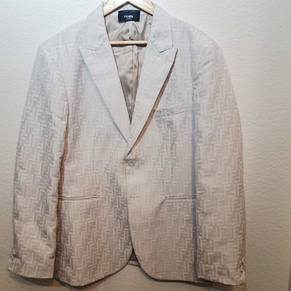 Rare Fendi Off White FF Monogram Luxury European Suit Blazer 44R